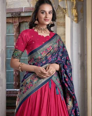 pink tussar Silk Lehenga Choli with Prints & Foil Work  2
