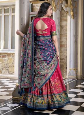 pink tussar Silk Lehenga Choli with Prints & Foil Work  3