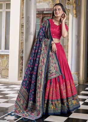 pink tussar Silk Lehenga Choli with Prints & Foil Work  4