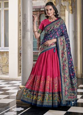 pink tussar Silk Lehenga Choli with Prints & Foil Work  5