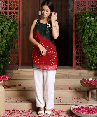 New Stylish Red Green Kurta Set With Bottom Summer Wear Kurta Set  1