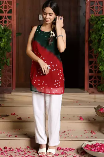 New Stylish Red Green Kurta Set With Bottom Summer Wear Kurta Set 