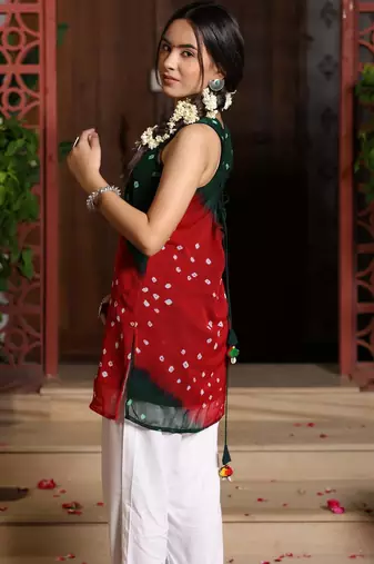 New Stylish Red Green Kurta Set With Bottom Summer Wear Kurta Set 