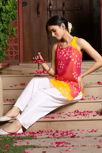 Rani Yellow Bandhej Kurta Set Party Wear Kurta With Bottom