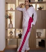 White embroidered Cord Set Party Wear Cord Set With Leheriya Strip