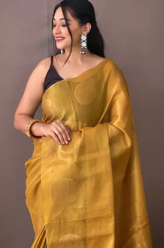 Golden Shimmering Tissue silk blend Saree 