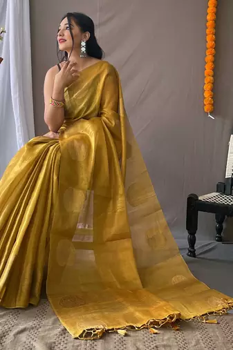 Golden Shimmering Tissue silk blend Saree 