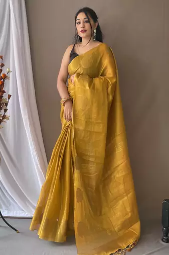 Golden Shimmering Tissue silk blend Saree 