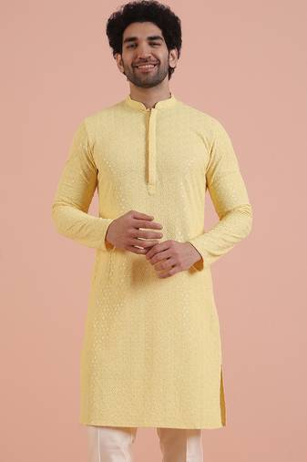 Men's yellow embroidered kurta