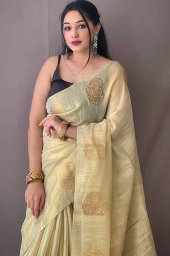 Light Yellow Shimmering Tissue silk blend Saree 