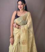 Light Yellow Shimmering Tissue silk blend Saree 