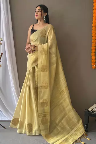 Light Yellow Shimmering Tissue silk blend Saree 