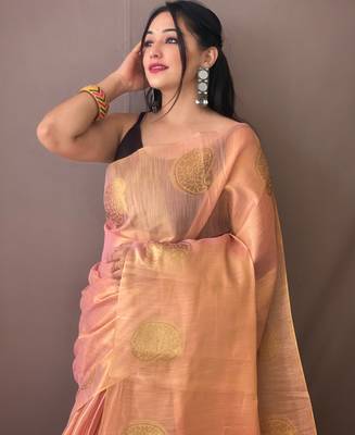 Light Pink Shimmering Tissue silk blend Saree  1
