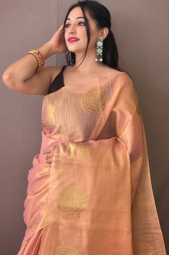 Light Pink Shimmering Tissue silk blend Saree 