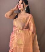 Light Pink Shimmering Tissue silk blend Saree 