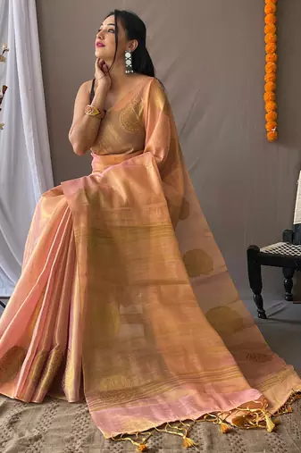 Light Pink Shimmering Tissue silk blend Saree 