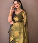 Olive Green Shimmering Tissue silk blend Saree 