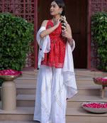 Bandhani Print Red Kurta Set With Bottom Wedding Wear Dress Festival Wear Kurta Set
