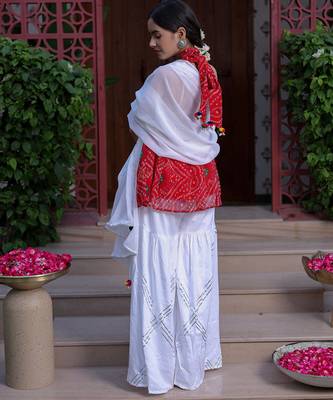 Bandhani Print Red Kurta Set With Bottom Wedding Wear Dress Festival Wear Kurta Set  2