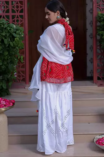 Bandhani Print Red Kurta Set With Bottom Wedding Wear Dress Festival Wear Kurta Set 