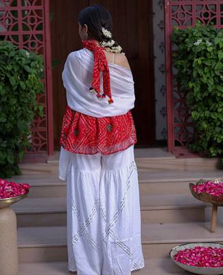 Bandhani Print Red Kurta Set With Bottom Wedding Wear Dress Festival Wear Kurta Set  4