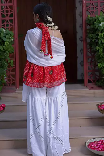 Bandhani Print Red Kurta Set With Bottom Wedding Wear Dress Festival Wear Kurta Set 