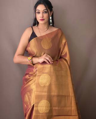 Pinkish Brown Shimmering Tissue silk blend Saree  1