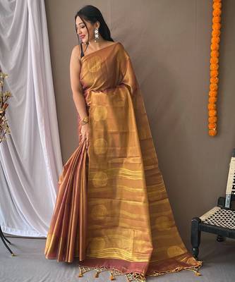 Pinkish Brown Shimmering Tissue silk blend Saree  3