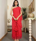 Lorient Red embroidered Red One Shoulder Kurta Set With Potli Party Wear Dress