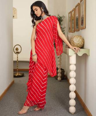 Lorient Red embroidered Red One Shoulder Kurta Set With Potli Party Wear Dress  4