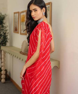 Lorient Red embroidered Red One Shoulder Kurta Set With Potli Party Wear Dress  5