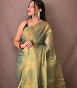 Light Green Shimmering Tissue silk blend Saree 