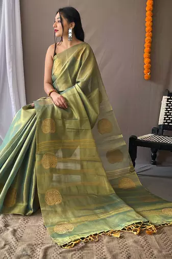 Light Green Shimmering Tissue silk blend Saree 