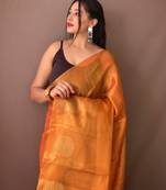 Orange Shimmering Tissue silk blend Saree 
