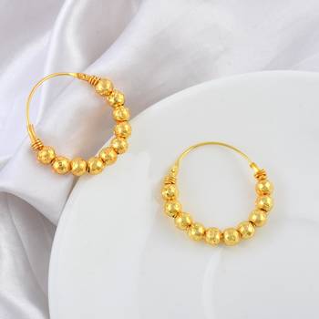 Brass micron carved beaded hoop earrings women 1