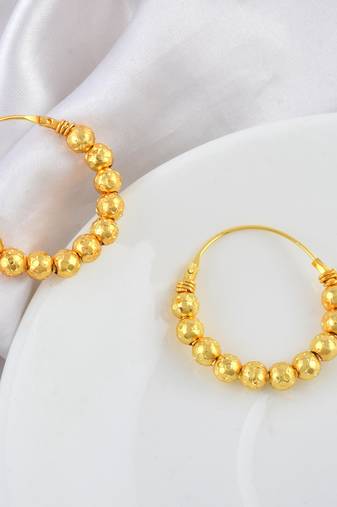 Brass micron carved beaded hoop earrings women