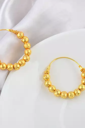 Brass micron carved beaded hoop earrings women