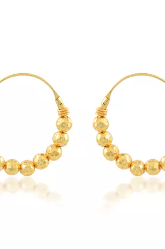 Brass micron carved beaded hoop earrings women