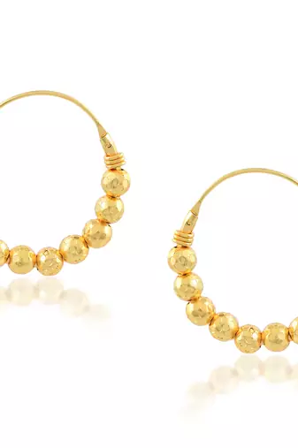 Brass micron carved beaded hoop earrings women