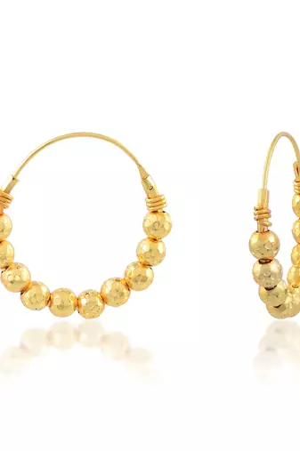 Brass micron carved beaded hoop earrings women