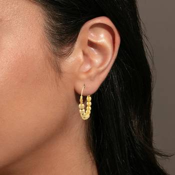 Brass micron carved beaded hoop earrings women 5