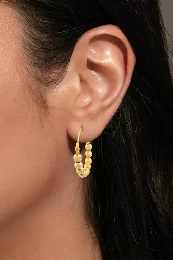 Brass micron carved beaded hoop earrings women