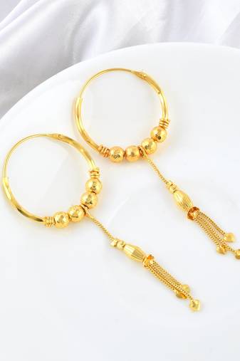 Brass micron gold hoop jhalar earrings for women