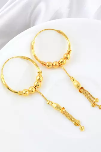 Brass micron gold hoop jhalar earrings for women