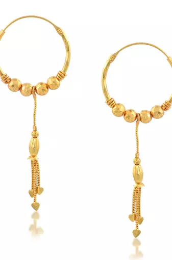 Brass micron gold hoop jhalar earrings for women