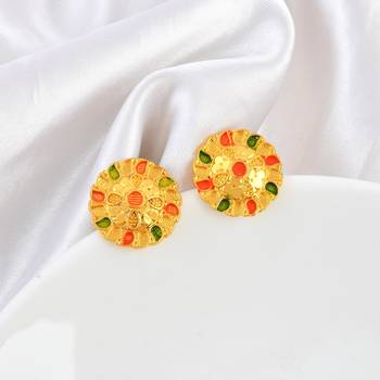 Brass micron gold meenakari stud earrings women 1