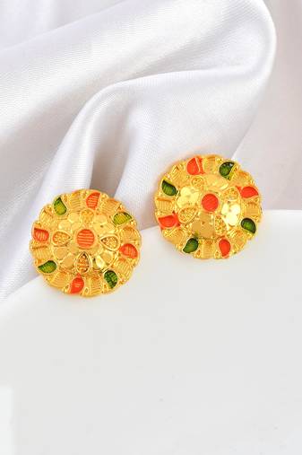 Brass micron gold meenakari stud earrings women