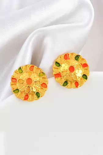 Brass micron gold meenakari stud earrings women