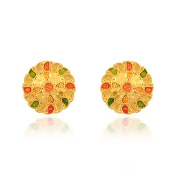 Brass micron gold meenakari stud earrings women 2