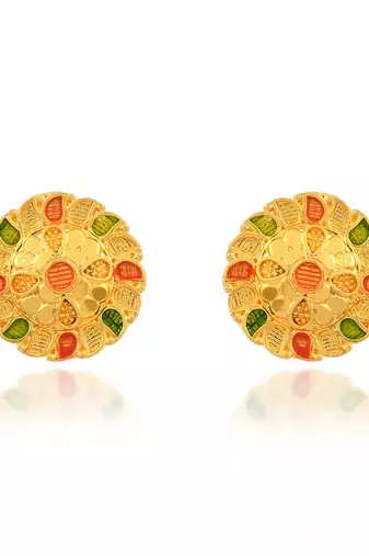 Brass micron gold meenakari stud earrings women